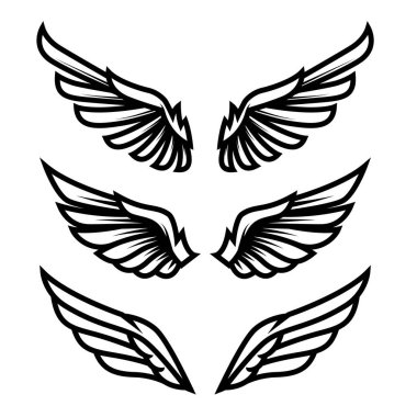 Kuş kanatları tasviri. Logo, etiket, işaret, amblem için tasarım ögesi. Vektör illüstrasyonu
