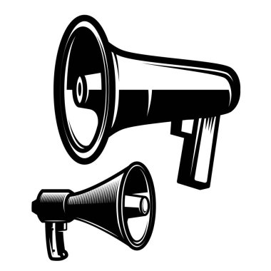 Megafonun bir yansıması. Logo, etiket, işaret, rozet için tasarım elemanı. Vektör illüstrasyonu