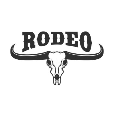 Rodeo. Buffalo kafatası beyaz arka plan üzerinde izole edilmiş. Boğa kafatası simgesi. Vektörde tasarım öğesi.