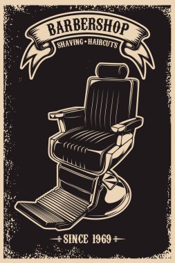 Klasik berber sandalyesi illüstrasyonlu klasik bir poster. Alanına biraz nostalji ve cazibe katmak için mükemmel..