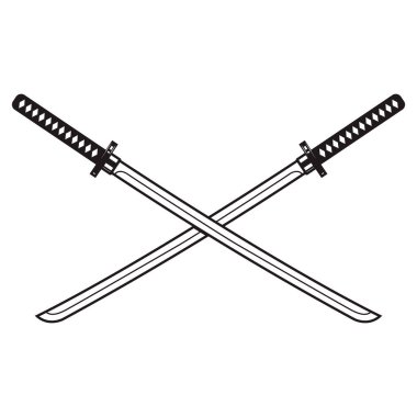 Katana kılıçlarından seti. Samuray ve ninja silahı eski usul. Çapraz samuray kılıcı koleksiyonu