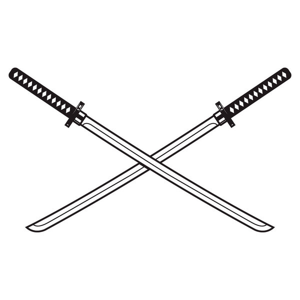 Set of the katana swords. Samurai and ninja weapon in retro style. Crossed samurai swords collection