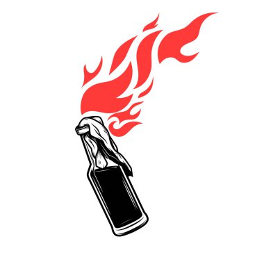 Molotof kokteyli beyaz arka plan üzerinde izole Illustration. Tasarım öğesi logosu, etiket, işaret, poster, menü için. Vektör çizim
