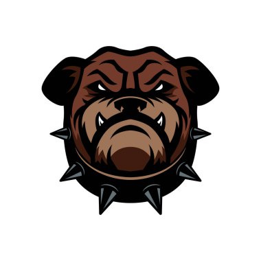 Kızgın köpek kafası. Köpek maskotu kafası. Logo, etiket, işaret, rozet için tasarım ögesi.
