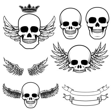 Motorcu Tema Etiketler. kafatasları kanatlı.