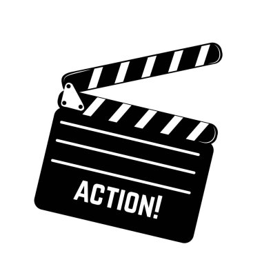 Vektörde Clapperboard simgesi. Logo, etiket, amblem, işaret için tasarım öğeleri.
