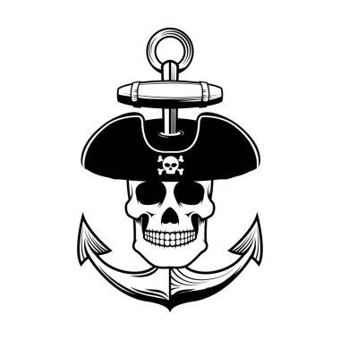 Denizci ruhu. Grunge arka planda çapası olan kafatası. Vektör çizimi.