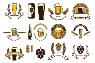 Zanaat bira amblemleri ve logo şablonları seti. Retro vektör tasarım grafik elemanı, amblem, logo, amblem, işaret, kimlik, logotürü, poster.