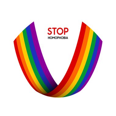 Homofobiyi bırak. LGBT kurdelesi ışık arkaplanında izole edildi. Vektör içindeki tasarım ögesi.