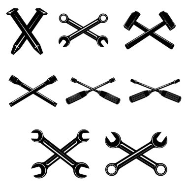 Siluetleri araçları ayarlayın. Open-End anahtarı, ayarlanabilir anahtarı, anahtar, çekiç
