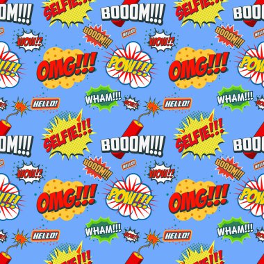 Dikişsiz desen Vay. Çizgi roman tarzı ifadeler ile Seamless modeli. Vektör tasarım öğesi.