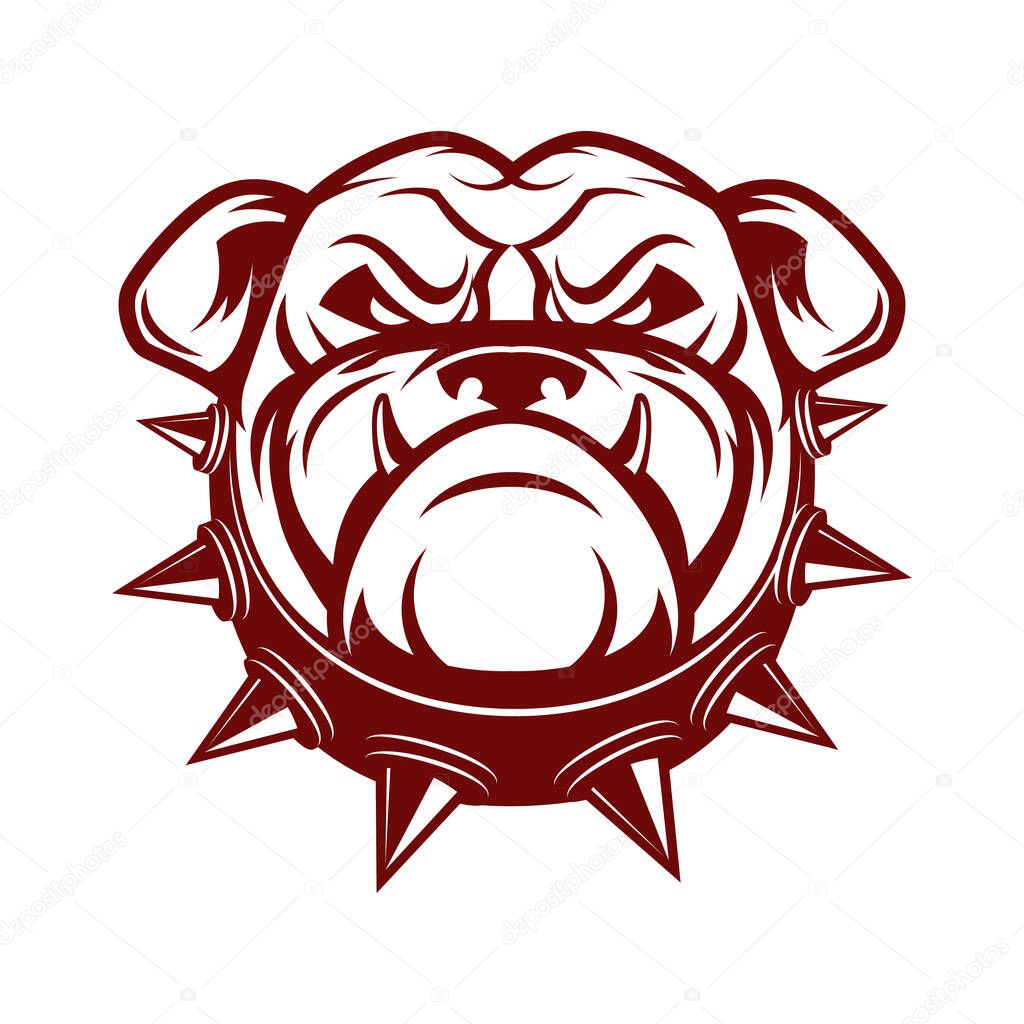Bulldog head isolated on white background. Sport team mascot. Design element for logo, label, emblem, sign, badge. Vector illustration.