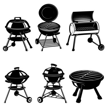 bbq Grill 'in çizimleri. Amblem, imza, menü, ihlal için tasarım ögesi.