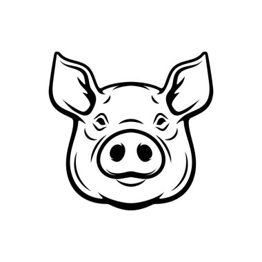 Beyaz arka planda izole edilmiş domuz kafası tasviri. Domuz eti. Poster, menü, kart için tasarım ögesi.