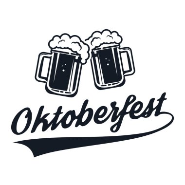 Ekim festivali. Beyaz arka planda izole edilmiş iki klasik bira bardağı. El ilanı veya poster için tasarım öğesi. Vektör çizimi.