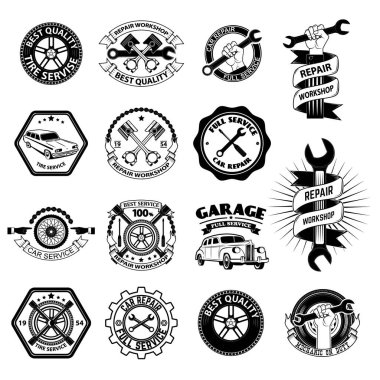 Onarım atölye için logo. Amblem mekaniği. Araçlar mekanik - open-end anahtarı, ayarlanabilir anahtarı. El ile bir İngiliz anahtarı. Eski moda stil logosu Atölyesi.