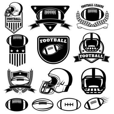 Amerikan futbolu etiketleri, amblem ve tasarım öğeleri kümesi. Futbol simgeler. Futbol Ligi. Amerikan Futbol Şampiyonası. Vektör tasarım öğeleri.