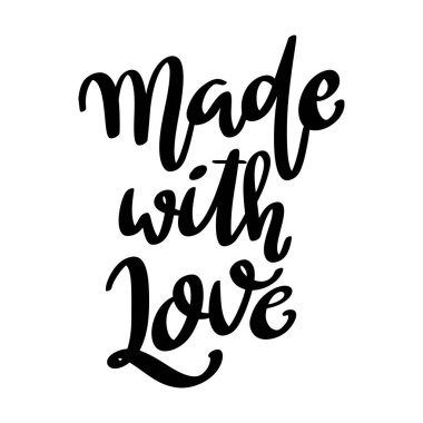 Sevgiyle yapılmış. Harf cümlesi beyaz arkaplanda izole edildi.