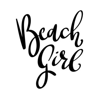 Plaj kızı. Beyaz arkaplanda harf cümlesi izole edildi. Vektör illüstrasyonu