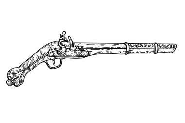 Hand drawn illustration of an old gun, mushket. Vector illustration clipart