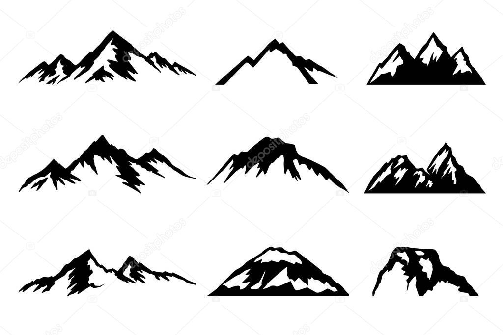 Set of illustrations of mountains. Design element for poster, card, banner, sign. Vector illustration