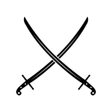 Çapraz antik kılıçlar. Amblem, işaret, rozet için tasarım elemanı. Vektör illüstrasyonu