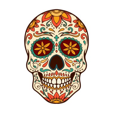 Meksika şeker kafatası tasviri. Ölüler günü. Dia de los muertos. Vektör illüstrasyonu