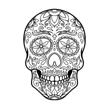 Meksika şeker kafatası tasviri. Ölüler günü. Dia de los muertos. Vektör illüstrasyonu