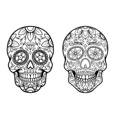 Meksika şeker kafatası tasviri. Ölüler günü. Dia de los muertos. Vektör illüstrasyonu