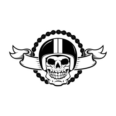 Ücretsiz binmek ya da öl. İnsan kafatası motosiklet kask pistonları ile içinde. Tasarım öğesi için poster, tişört baskı. Vektör çizim.