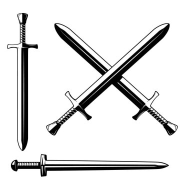 Şövalye kılıçları. Amblem, işaret, etiket için tasarım ögesi. Vektör illüstrasyonu