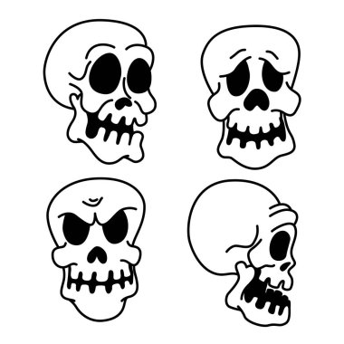 Çizgi film stili kafatasları seti. Vektör tasarım ögesi