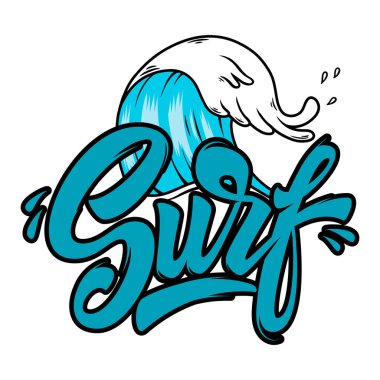 Dalgalı sörf kulübünün klasik el yazısı. Vektör illüstrasyonu