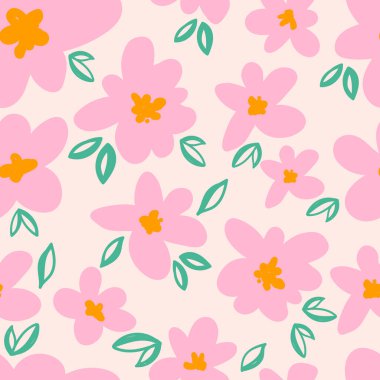 Kusursuz desenli, elle çizilmiş çiçekler. vektör illüstrasyonu