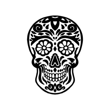 Şeker Kafatası çizimi. Ölü bir gün. Dia de los muertos. Poster, kart, el ilanı ve afiş için tasarım öğeleri. Vektör illüstrasyonu