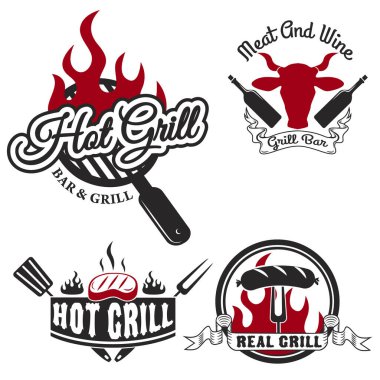 retro vintage Barbekü rozetleri ve Etiketler koleksiyonu