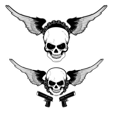 kafatası ve grunge arka plan ile iki tabanca. Vektör tasarım öğesi