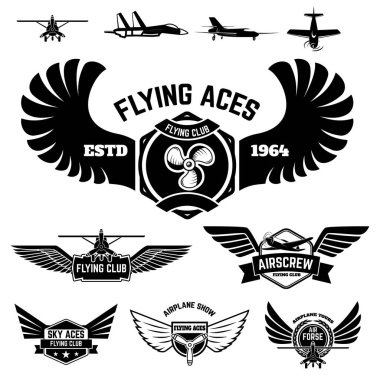 Uçan kulüp etiketleri ve amblemleri seti
