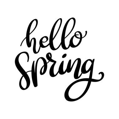 Merhaba bahar. El yazısı cümlesi. Poster ve tebrik kartı için tasarım ögesi.