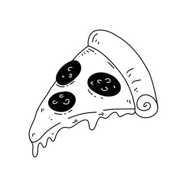 Elle çizilmiş pizza. Doodle usulü pizza. Vektör illüstrasyonu