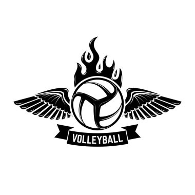 Voleybol turnuvası sembolü. Logo, etiket, amblem, işaret, rozet tasarımı.