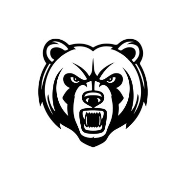 Kızgın ayı kafası. Boz Ayı Maskotu Kafa. Logo, etiket, işaret, rozet için tasarım ögesi.
