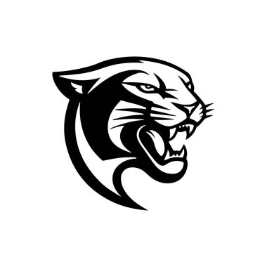 Beyaz arka planda pantera kafası tasviri. Logo, etiket, amblem, imza, poster ve tişört için tasarım elemanı. Vektör illüstrasyonu