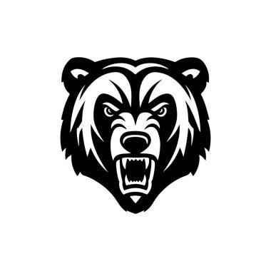 Kızgın ayı kafası. Boz Ayı Maskotu Kafa. Logo, etiket, işaret, rozet için tasarım ögesi.