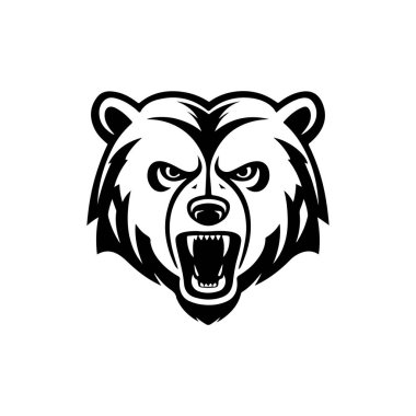 Kızgın ayı kafası. Boz Ayı Maskotu Kafa. Logo, etiket, işaret, rozet için tasarım ögesi.
