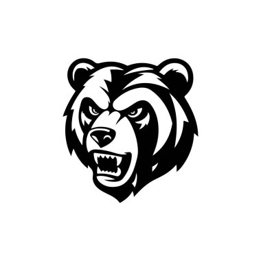 Kızgın ayı kafası. Boz Ayı Maskotu Kafa. Logo, etiket, işaret, rozet için tasarım ögesi.