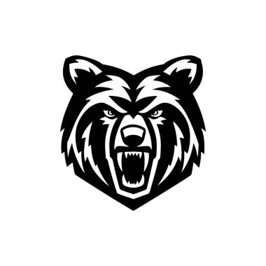 Kızgın ayı kafası. Boz Ayı Maskotu Kafa. Logo, etiket, işaret, rozet için tasarım ögesi.