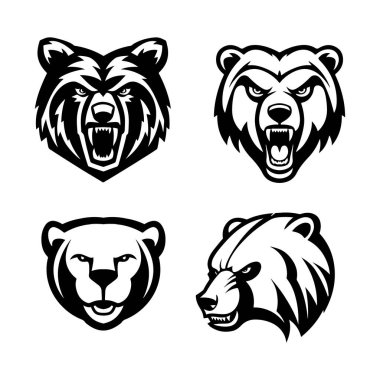 Kızgın ayı kafası. Boz Ayı Maskotu Kafa. Logo, etiket, işaret, rozet için tasarım ögesi.