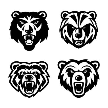 Kızgın ayı kafası. Boz Ayı Maskotu Kafa. Logo, etiket, işaret, rozet için tasarım ögesi.