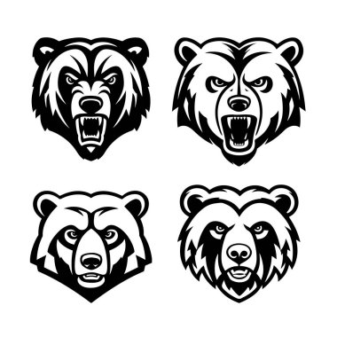 Kızgın ayı kafası. Boz Ayı Maskotu Kafa. Logo, etiket, işaret, rozet için tasarım ögesi.